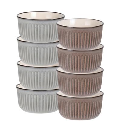 Soepkom Striped - set 8x - bruin / grijs - 14 x 7 cm - keramiek - kom