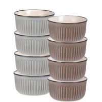 Soepkom Striped - set 8x - bruin / grijs - 14 x 7 cm - keramiek - kom