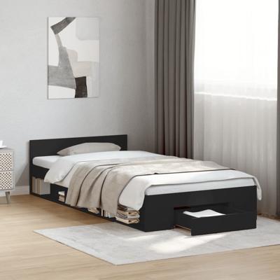 Bedframe met lade bewerkt hout zwart 90x190 cm