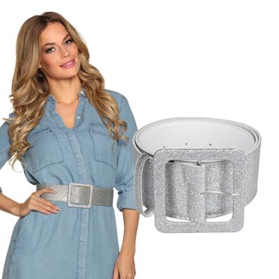Carnaval verkleedkleding riem - glitter zilver -120 cm - Dames - brede riem