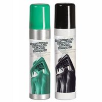 Guirca Haarspray/bodypaint spray - 2x kleuren - groen en zwart - 75 ml - Verkleedhaarkleuring - thumbnail
