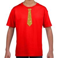 Verkleedkleding t-shirt - rood - met kleine Stropdas - goud glitters - kinderen - carnaval