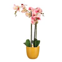 Orchidee kunstplant roze - 75 cm - inclusief bloempot okergeel glans - thumbnail