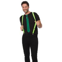 Carnaval verkleedset bretels en stropdas - groen - volwassenen/unisex - feestkleding accessoir