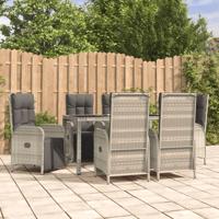 7-delige Tuinset met kussens poly rattan grijs