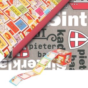 Sinterklaas inpakpapier/cadeaupapier 6x rollen en 50 naam stickers