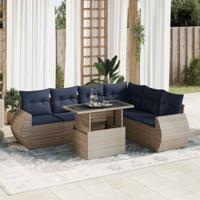 7-delige Loungeset met kussens poly rattan acacia grijs