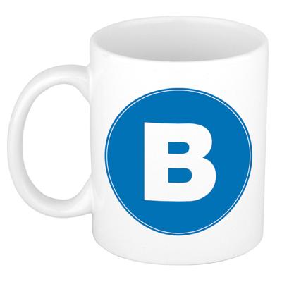 Koffie mok met de letter B - beker - blauw - eerste letter van een voornaam - wit - 300 ml