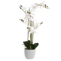 Orchidee bloemen kunstplant in witte bloempot - witte bloemen - H77 cm - thumbnail