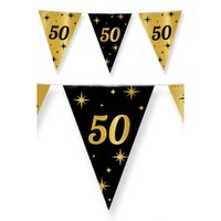 Leeftijd verjaardag feest vlaggetjes 50 jaar geworden zwart/goud 10 meter   -