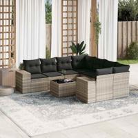 9-delige Loungeset met kussens poly rattan lichtgrijs