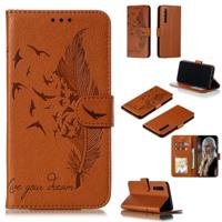 Feather patroon Litchi textuur horizontale Flip lederen draagtas met portemonnee & houder & kaartsleuven voor Huawei P30 (bruin)