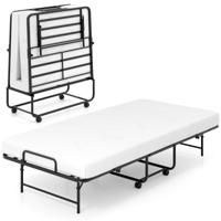 Opklapbed met Matras Draagbaar Opvouwbaar Logeerbed met Stevig Metalen Frame Opklapbed met Vergrendelbare Wielen