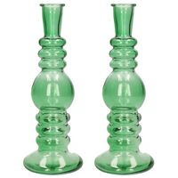 Bloemenvaas Florence - 2x - voor kleine stelen/boeketten - groen glas - helder - D8,5 x H23 cm