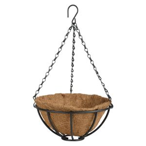 Metalen hanging basket / plantenbak zwart met ketting 25 cm - hangende bloemen