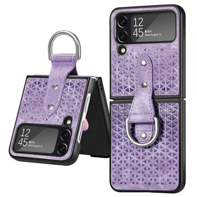 Lunso - Samsung Galaxy Z Flip4 - Kunstleren backcover hoesje met ringhouder - Paars