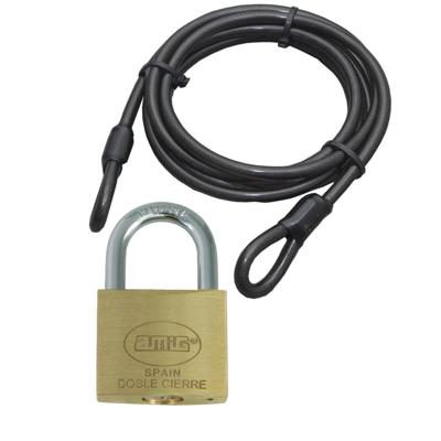 Staalkabel met 70 mm hangslot - 5m x 12mm kabel - geplastificeerd staaldraad - kabelslot met sleutel