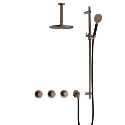 Hotbath Cobber - CB7067 - Inbouw Regendoucheset - Verouderd Messing - 2 Stopkranen - Thermostatisch - Plafondbuis 15 cm - Hoofddouche 200 mm - Ronde Handdouche 3 Standen - Glijstang 900 mm - Waterbesparend