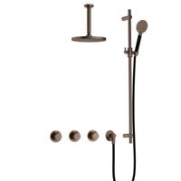 Hotbath Cobber - CB7067 - Inbouw Regendoucheset - Verouderd Messing - 2 Stopkranen - Thermostatisch - Plafondbuis 15 cm - Hoofddouche 200 mm - Ronde Handdouche 3 Standen - Glijstang 900 mm - Waterbesparend