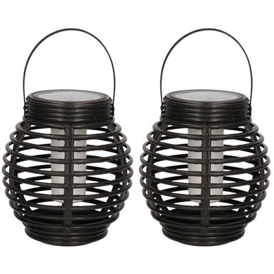 2x solar lantaarn - zwart - vlam effect - 15 cm - zonne-energie tuinlantaarn - tuinverlichting