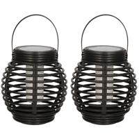 2x solar lantaarn - zwart - vlam effect - 15 cm - zonne-energie tuinlantaarn - tuinverlichting
