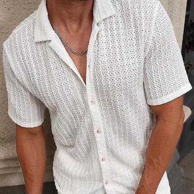 Bon&Bon Men's Brown Short Sleeve Casual Shirt | Lapel Collar Top White / M