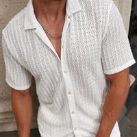 Bon&Bon Men's Brown Short Sleeve Casual Shirt | Lapel Collar Top White / M