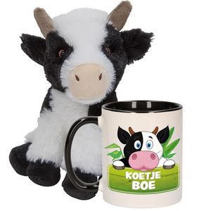 Cadeauset kind - Koeien knuffel 19 cm en Drinkbeker/mok Koe 300 ml