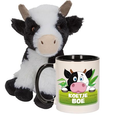 Cadeauset kind - Koeien knuffel 19 cm en Drinkbeker/mok Koe 300 ml