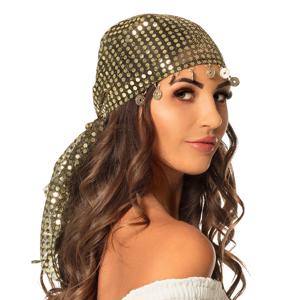 Carnaval verkleed 1001 nacht Buikdanseres - Hoofddoek bandana - zwart/goud - dames