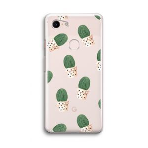 Cactusprint roze: Google Pixel 3 Transparant Hoesje