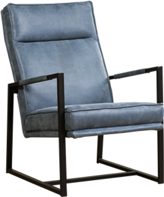 Blauwe leren industriële design fauteuil Square - Kenia Leer Denim (blauw leer)