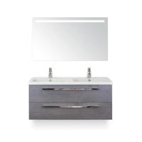 Seville Badmeubelset 120 cm - 2 laden Beton Antrac - Wastafel Djazz Dubbel - met Sence Spiegel