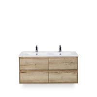 Porto Badmeubelset 120 cm - 4 laden Natuur Eiken - Keramische Wastafel Wit Slim