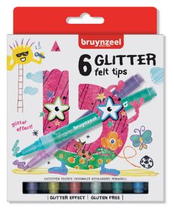 Viltstift Bruynzeel Kids glitter blister ÃƒÆ’ 6 stuks assorti