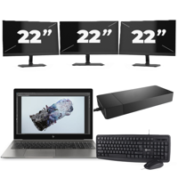 HP ZBook 15u G6 - Intel Core i7-8e Generatie - 15 inch - 16GB RAM - 256GB SSD - Windows 11 + 3x 22 inch Monitor