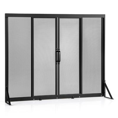 Kaminbescherming met Schuifdeuren Vrijstaande Haardveiligheid met Driehoekig Steunframe 96 x 79 cm