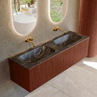 Badmeubel Mondiaz Kurve-Dlux | 150 cm cm | Meubelkleur Ruby | Wastafelkleur Lava | Solid surface | Wasbak beiden zijden spoelbak | Zonder kraangat(en)
