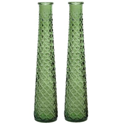2x stuks vazen/bloemenvazen gerecycled glas - D7 x H32 cm - donkergroen