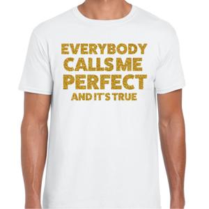 Foute party t-shirt voor heren - I am perfect - wit - glitter goud - carnaval/themafeest