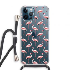 Flamingoprint groen: iPhone 12 Pro Transparant Hoesje met koord