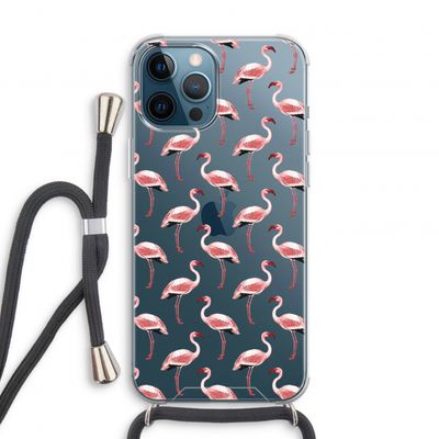 Flamingoprint groen: iPhone 12 Pro Transparant Hoesje met koord