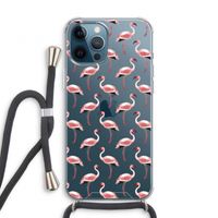 Flamingoprint groen: iPhone 12 Pro Transparant Hoesje met koord
