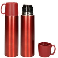 2x stuks RVS thermosflessen/isoleerflessen mat rood met kunststof dop 500 ml