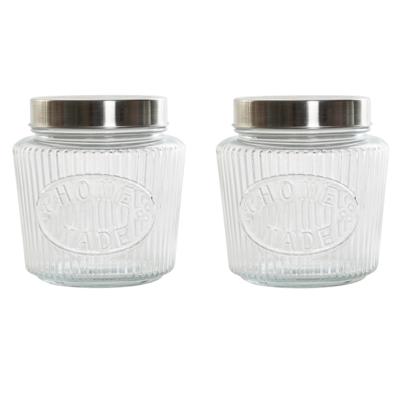 Excellent Houseware voedsel voorraadpot - Set van 3x stuks - bewaarpot - 1500 ml - glas - met metale Excellent Houseware voedsel voorraadpot - Set van 3x stuks - bewaarpot - 1500 ml - glas - met metale