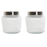 Excellent Houseware voedsel voorraadpot - Set van 3x stuks - bewaarpot - 1500 ml - glas - met metale