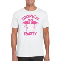 Tropical party T-shirt voor heren - met glitters - wit/roze - carnaval/themafeest