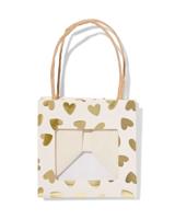 HEMA Cadeautasje met venster 10x11x11cm wit hartjes goud