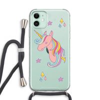 Roze eenhoorn: iPhone 11 Transparant Hoesje met koord