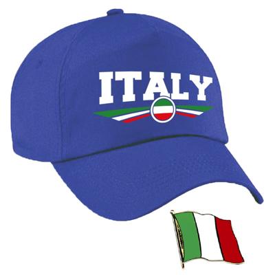 Italie supporters setje - baseballcap print blauw - colbert pin broche vlag - volwassenen